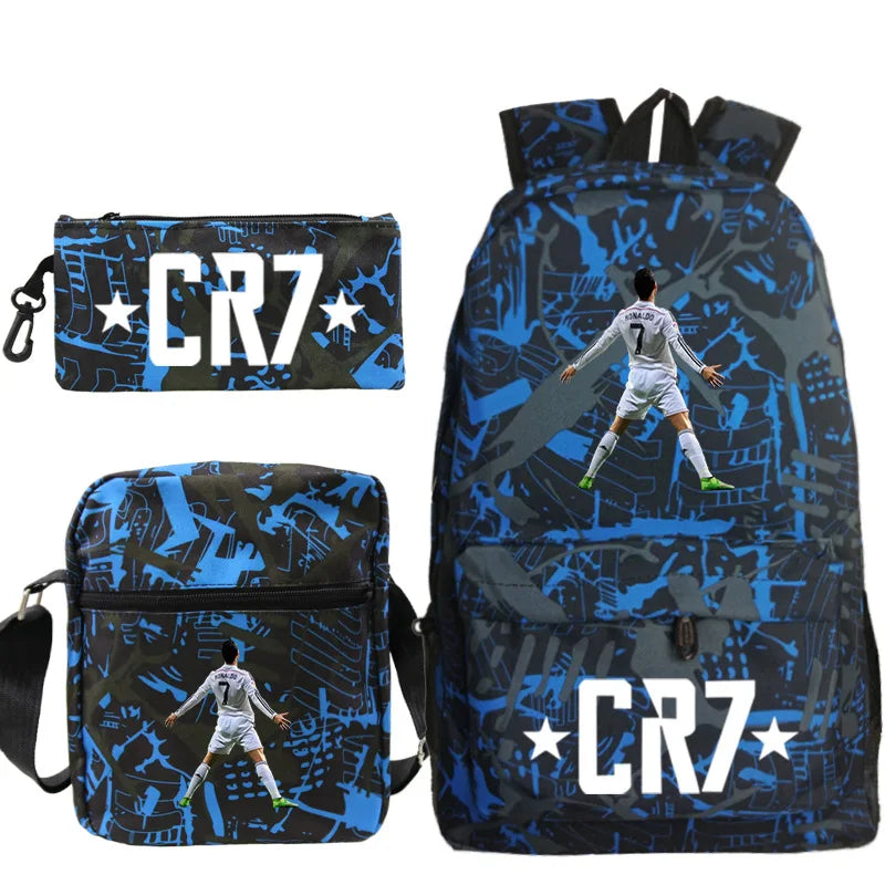 cr7 3-Piece Sport Athletic Backpack Set - Lightweight School Bag with Laptop Sleeve & Matching Pouches - Teens Travel Mochila