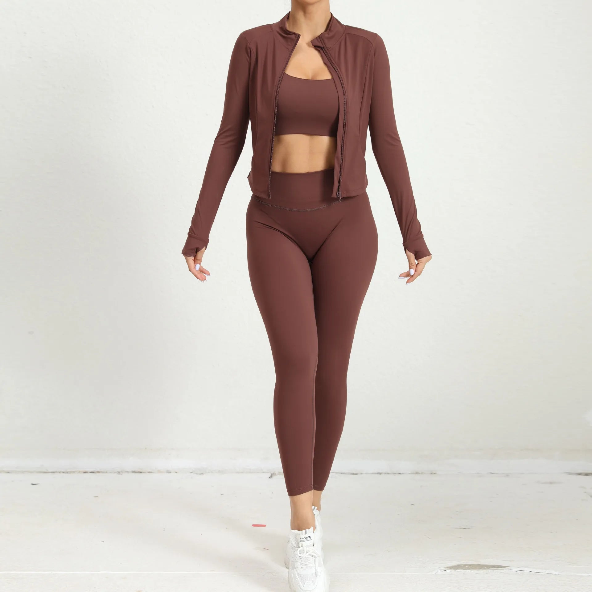 Women’s 2-Piece Yoga Gym Set - Zip-Up Sports Jacket & High-Waist Leggings