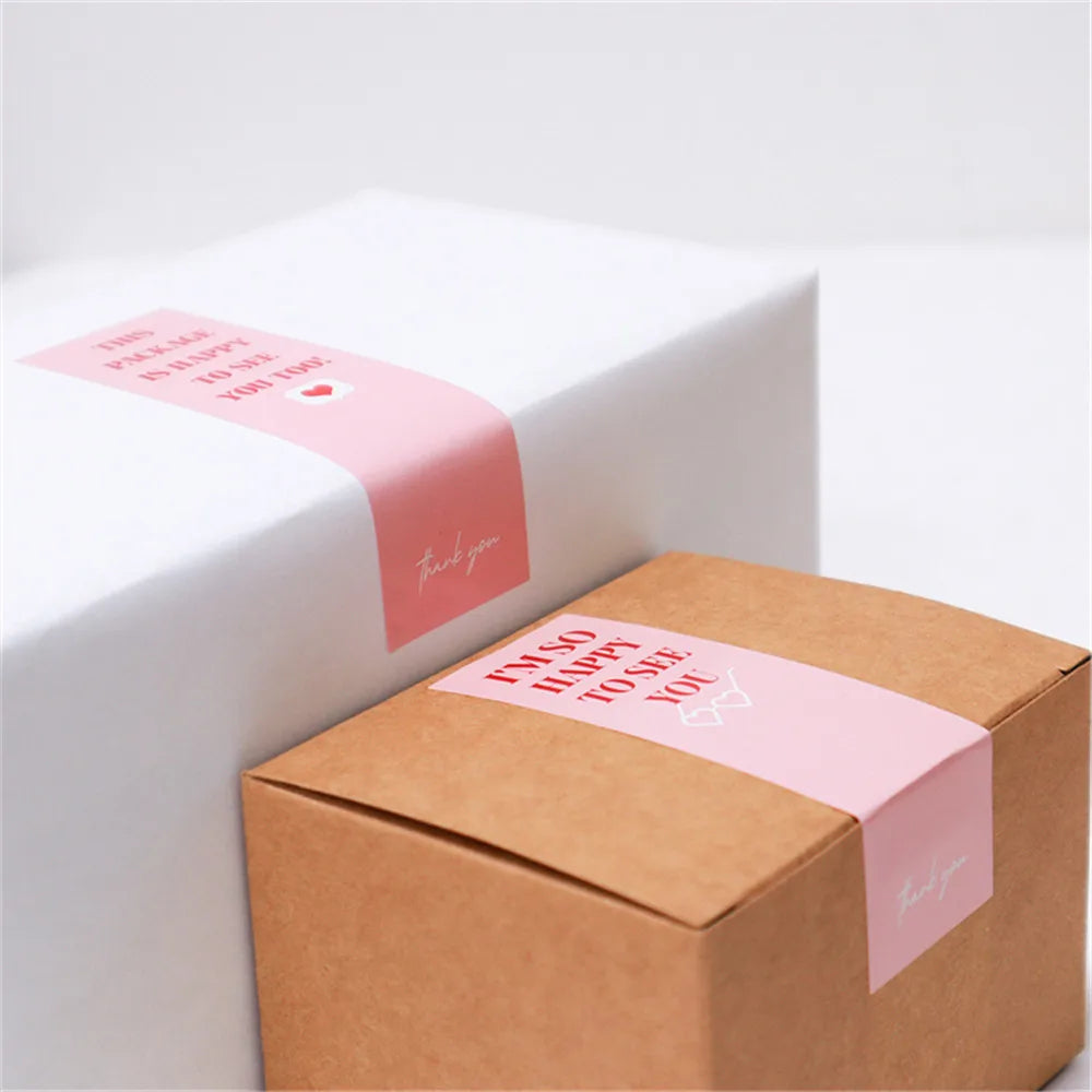 100pcs/roll Thank You Stickers Rectangle Seal Labels This Package Is Happy To See You Too Sticker Gift Box Packaging Decor Label