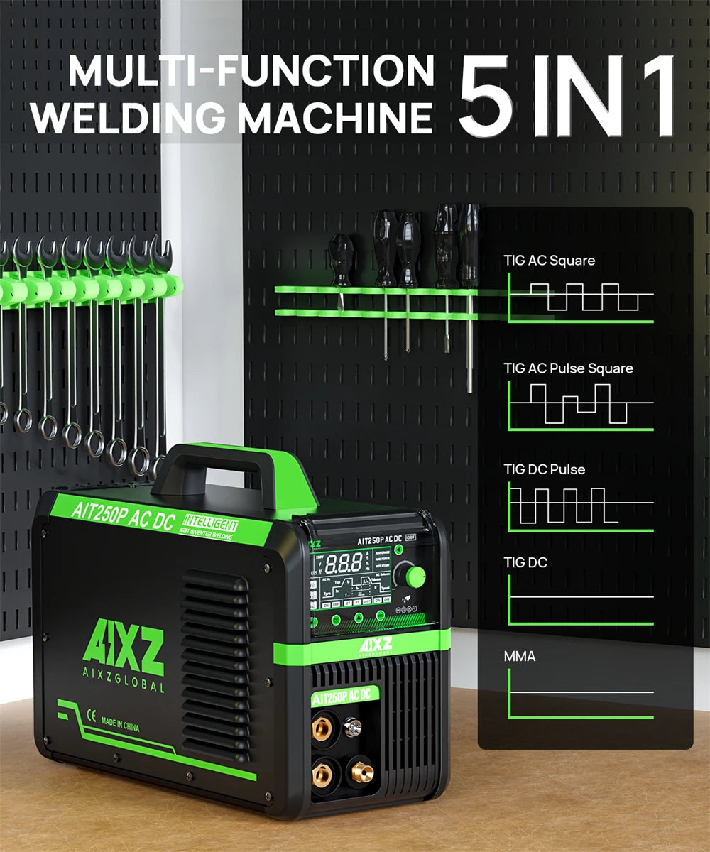 AIXZ 250A 5 in 1 HF TIG Welder AC/DC Aluminum Welding MMA/ARC/Argon Digital Pulse 2T/4T IGBT Inverter Stainless Welding Machine - trendingshoping.com