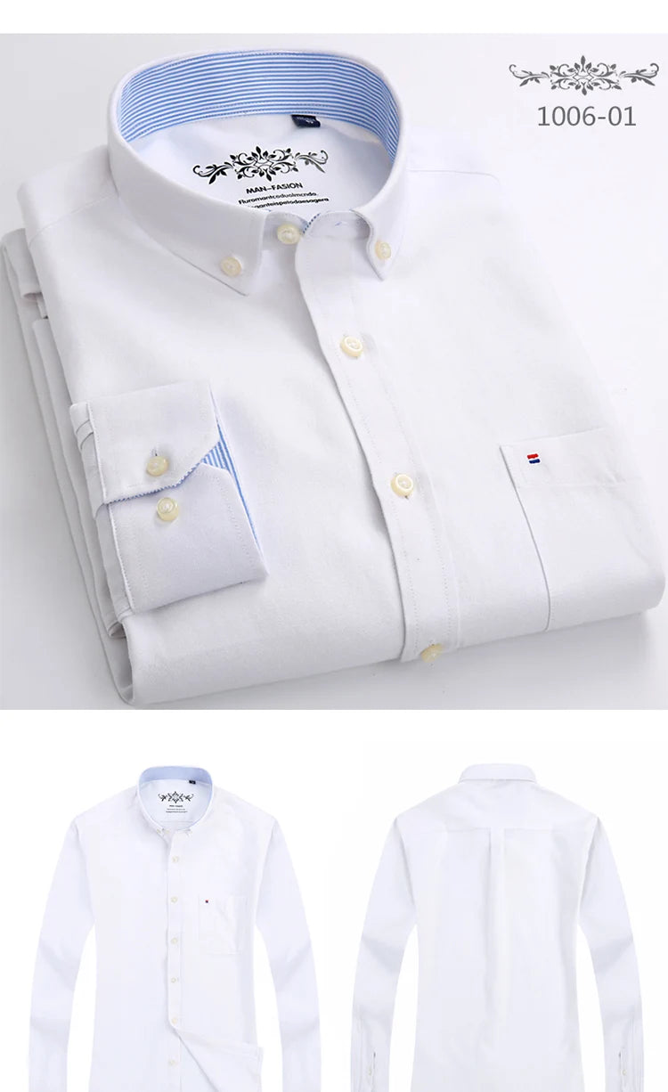 Men's Slim Fit Long Sleeve Shirt – Formal Plain Cotton Shirt with Single Pocket, Soft Plaid Office & Designer Tops"