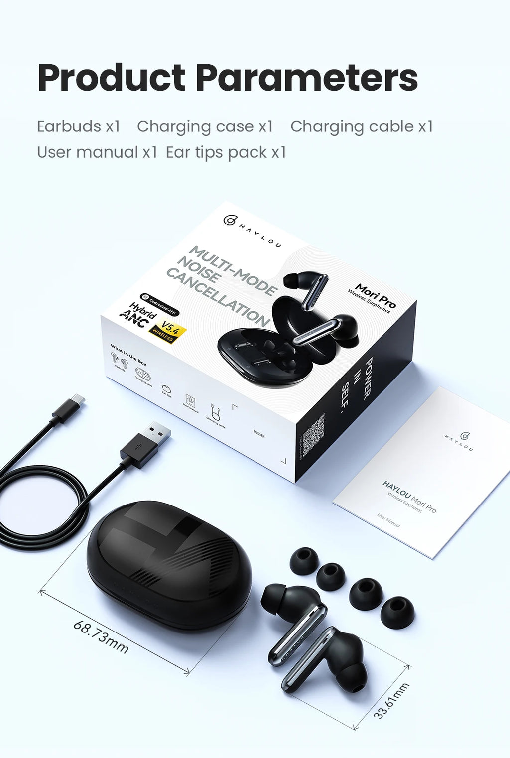 HAYLOU Mori Pro Bluetooth 5.4 Earphones -43dB ANC Active Noise Cancellation Earbuds 6 Mic Wireless Headphones 35H Battery Life - trendingshoping.com