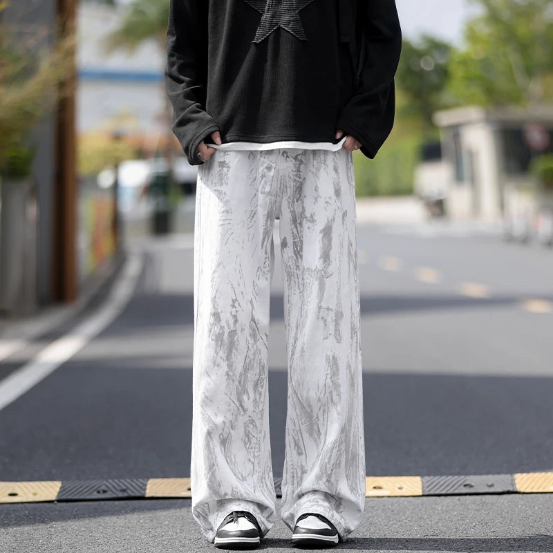 Jeans Mens Classic Straight Leg Jeans White Tie Dye Denim Pants Unisex Fashion Casual Trousers Streetwear Hip Hop Style Washed - trendingshoping.com