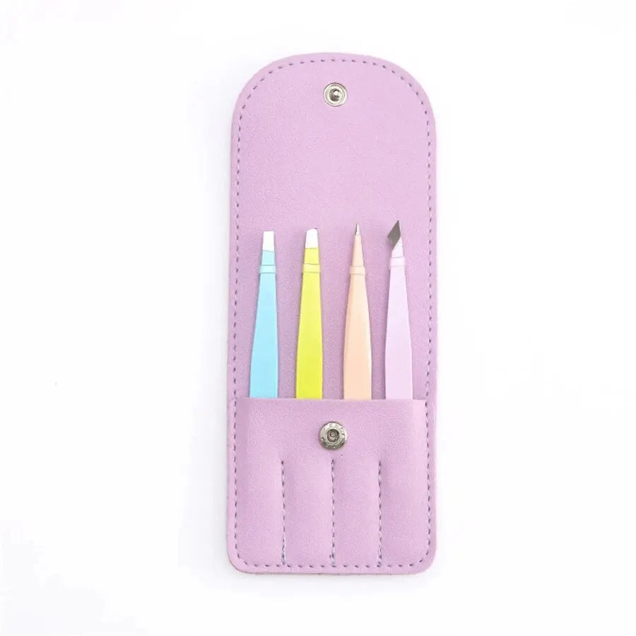 Christmas Gift Beauty Tweezers 4-piece Set Of Colorful Stainless Steel Professional Eyebrow Clip False Eyelash Makeup Tools - trendingshoping.com