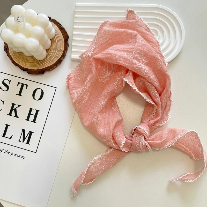 Summer Print Flower Neck Scarf Shawl Triangle Hair Head Wrap Headband Handkerchief Hair Ties Bandanas Hair Ribbon For Women