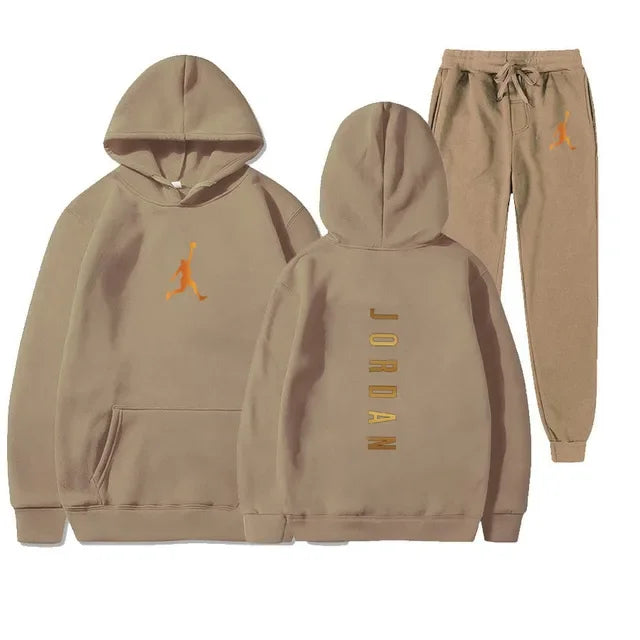 Men's Essential Winter Tracksuit - Heavyweight Solid Color Hoodie & Stretch Jogger Set - 2-Piece Urban Sportswear