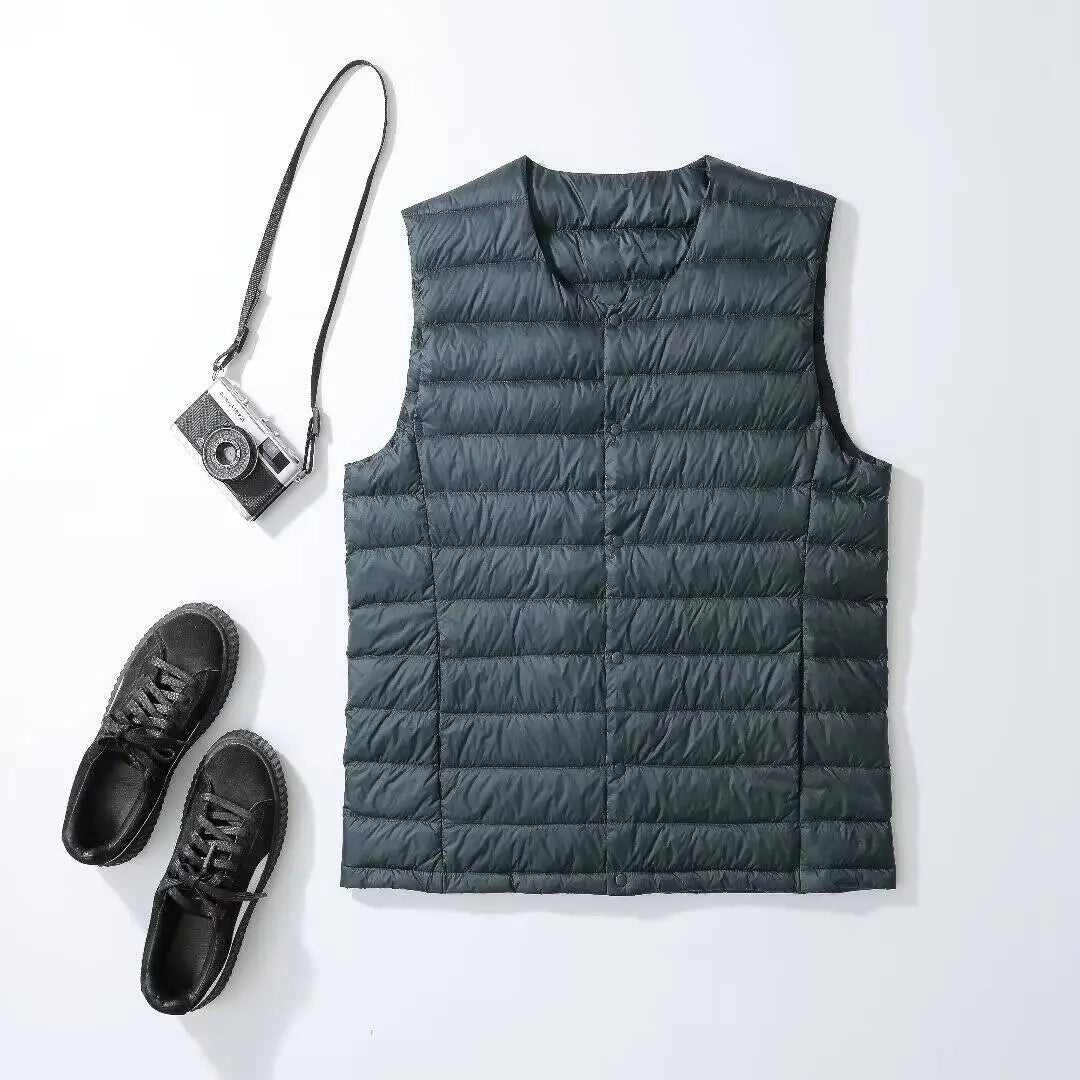 NewBang Men Down Vest Ultra Light Down Vest Portable V-neck Sleeveless Coat Man Winter Without Collar Warm Liner - trendingshoping.com
