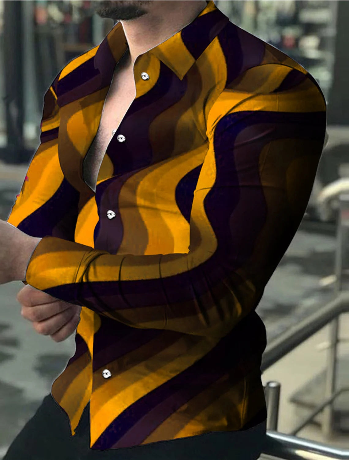 Men's Long Sleeve Shirt – Autumn & Winter Daily Tops, 3D Print Simple Lines, Fashion All-Match Shirt