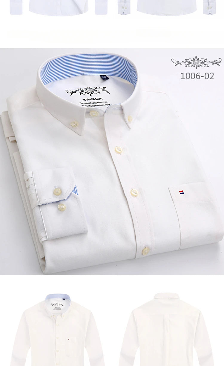 Men's Slim Fit Long Sleeve Shirt – Formal Plain Cotton Shirt with Single Pocket, Soft Plaid Office & Designer Tops"