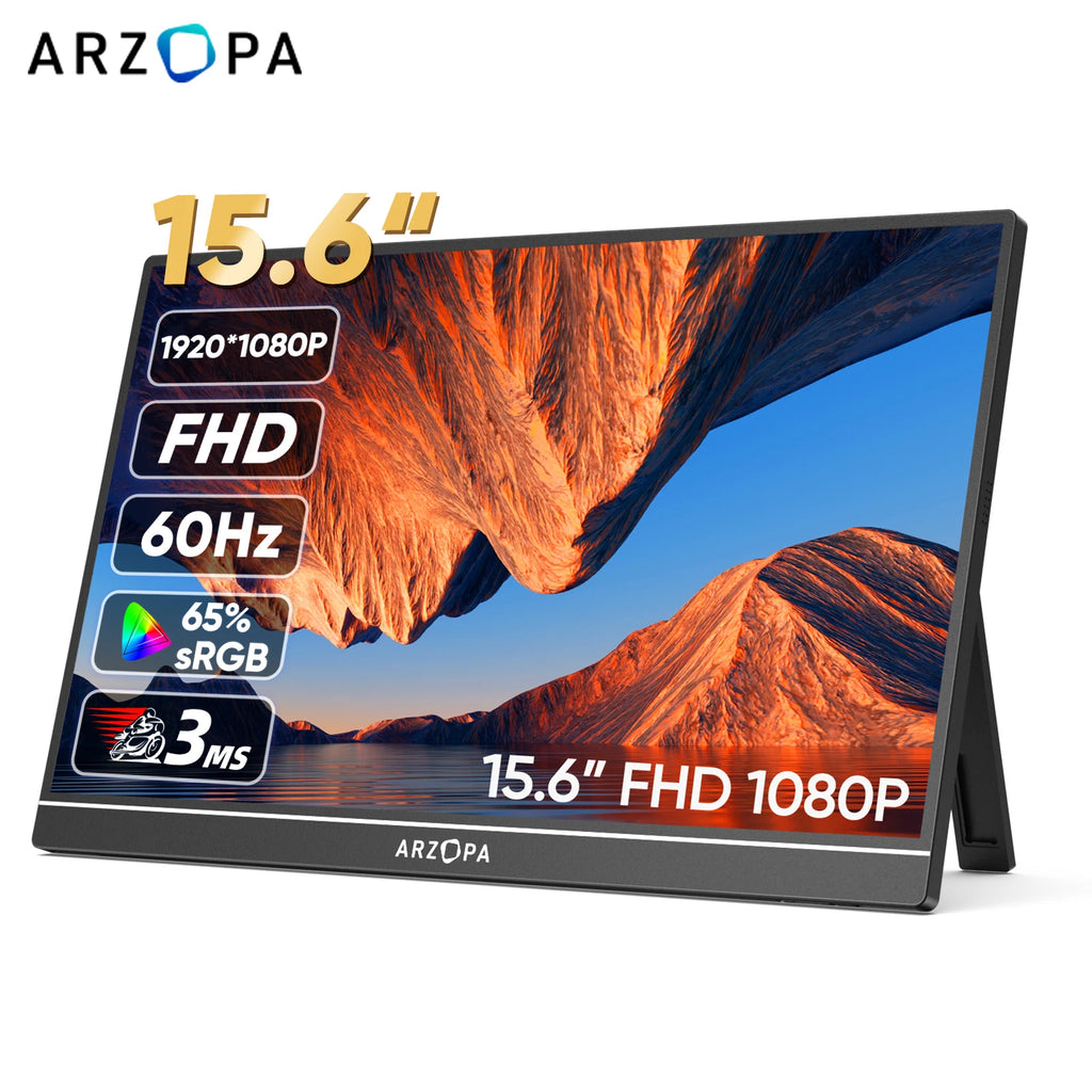 ARZOPA 15.6 inch Portable Monitor FHD 1080P IPS USB-C Mini-HDMI External Second Screen for Mac Laptop PC Switch Xbox PS4/5 Xbox - trendingshoping.com