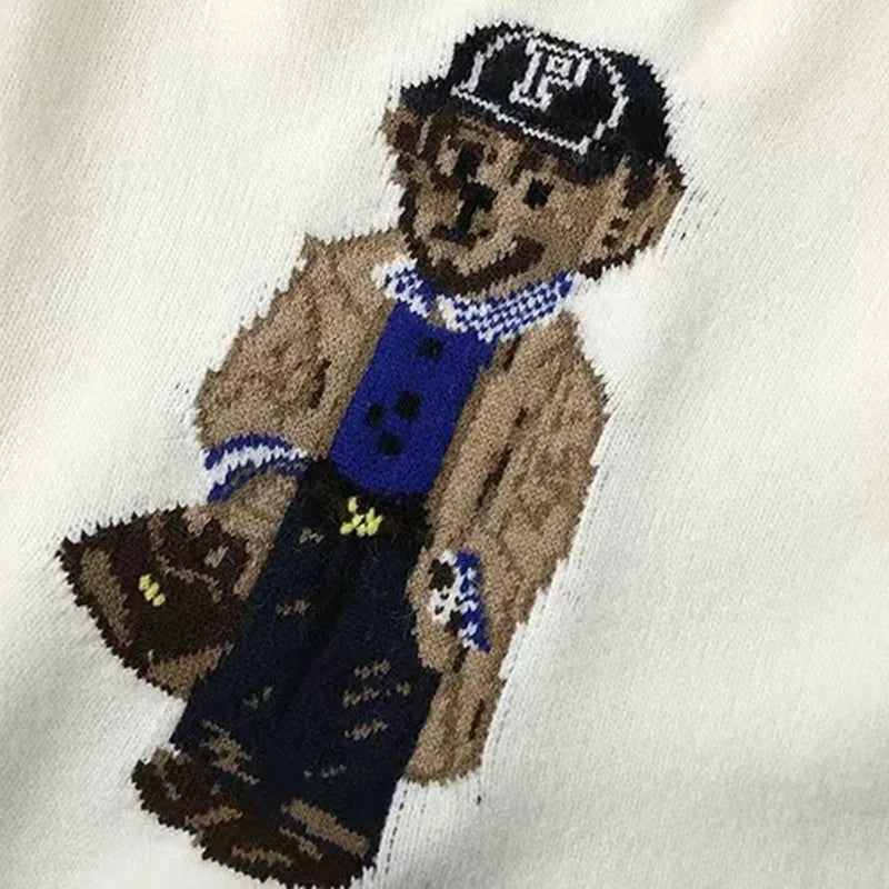 Bear Print Cashmere Pullover Sweater – Trendy Autumn/Winter Knitwear - trendingshoping.com