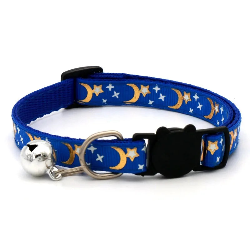 Pet Collar with Bell Adjustable Cartoon Print for Dogs Cats