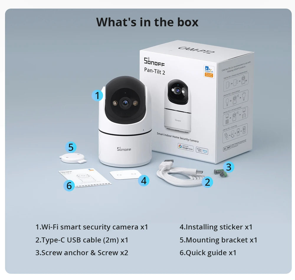 Sonoff Cam PT2 Smart Home Security Camera HD Night Vision Panoramic View Remote Monitoring With Two Way Interaction