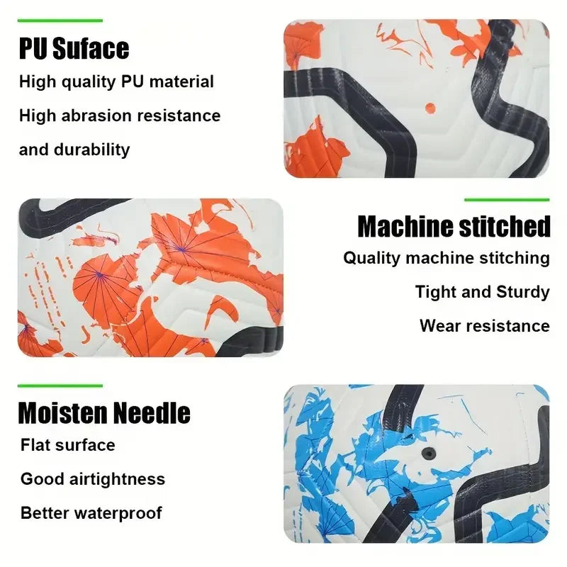 Official Size 5 Soccer Ball - Machine-Stitched PU Leather Training Football - 1PC