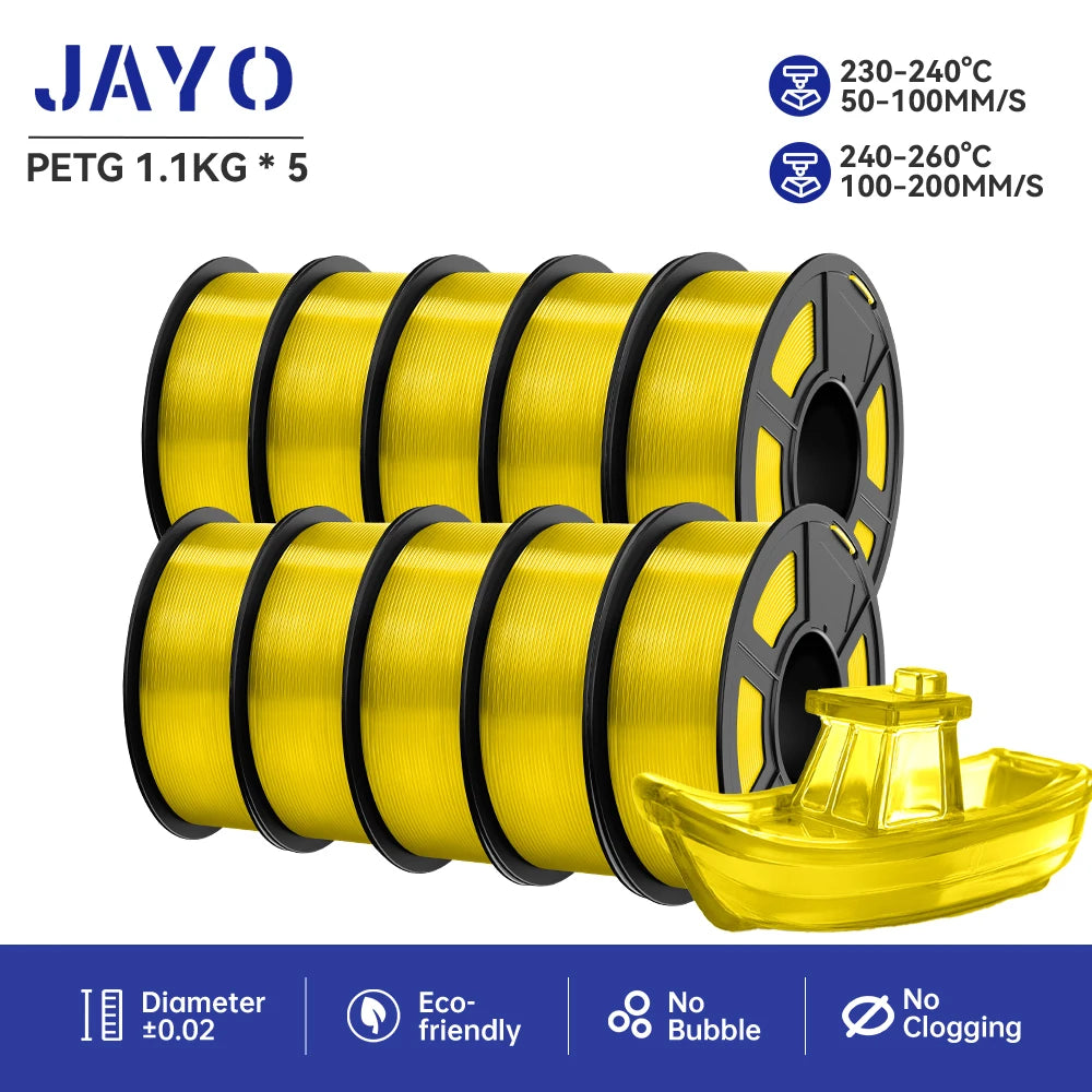 JAYO petg Filament 3d PETG 1.75mm 10Rolls Neatly Wound Toughness no bubbles 3D Printer Filament for FDM Muticolor 1.1KG /roll - trendingshoping.com