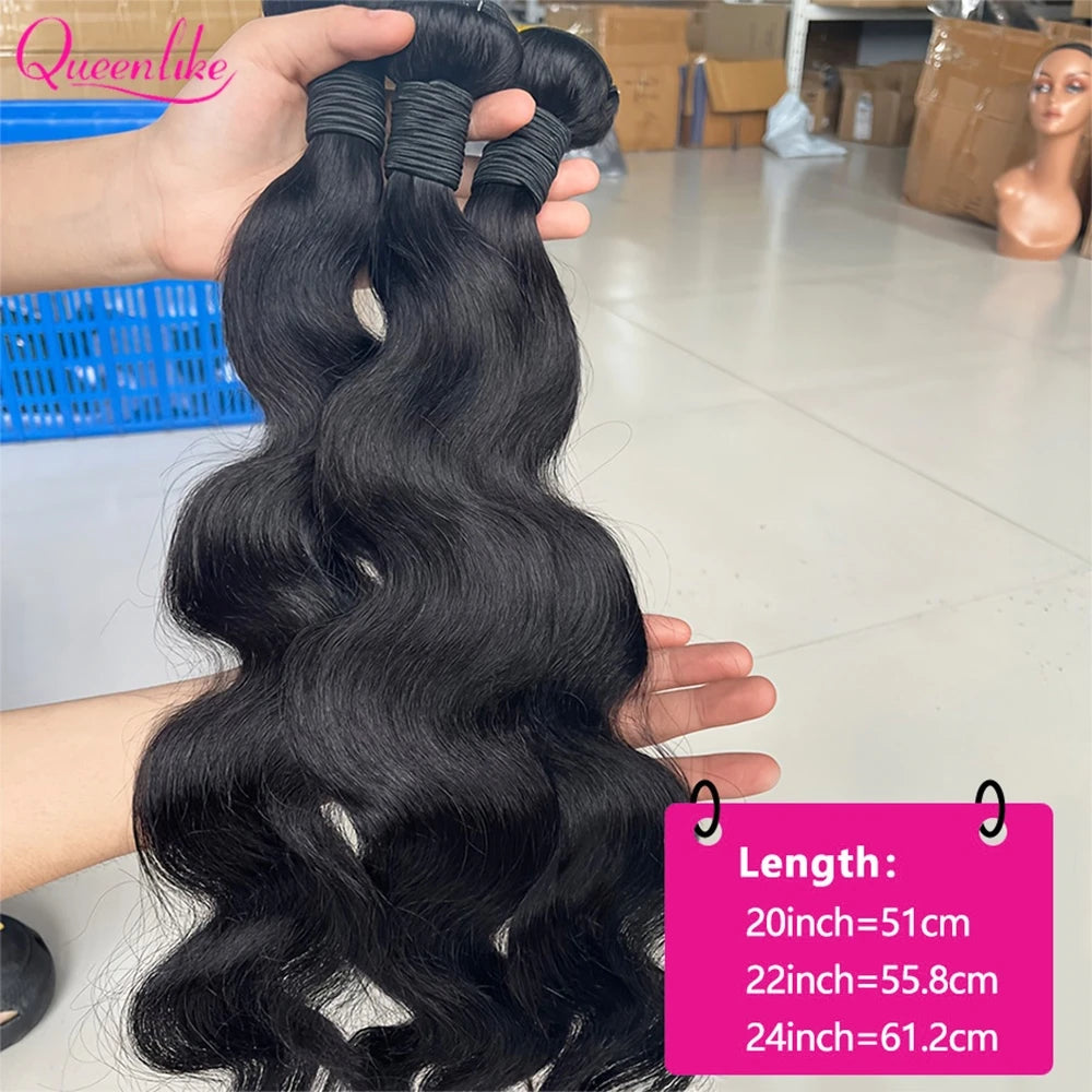 Queenlike 24 24 24 Inch Body Wave Bundles Human Hair 12A Brazilian Raw Hair Weave Bundles 1/3 PCS Human Hair Bundles Extensions - trendingshoping.com