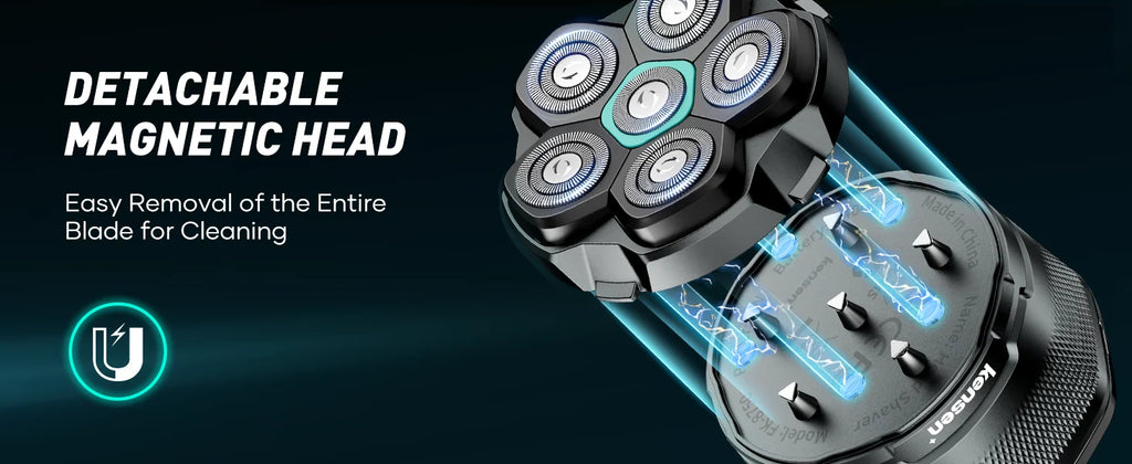 KENSEN Electric Head Shaver for Bald Men 6D Magnetic Razor Hair Trimmer USB Rechargeable LED Display Wet/Dry Shave Beard Shaver - trendingshoping.com