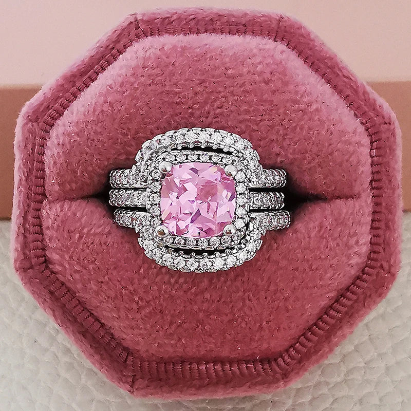 2025 Trend New Rose Gold Color silver color bride Engagement Wedding Ring Set of for Women Christmas Gift Dating Jewelry R4955 - trendingshoping.com