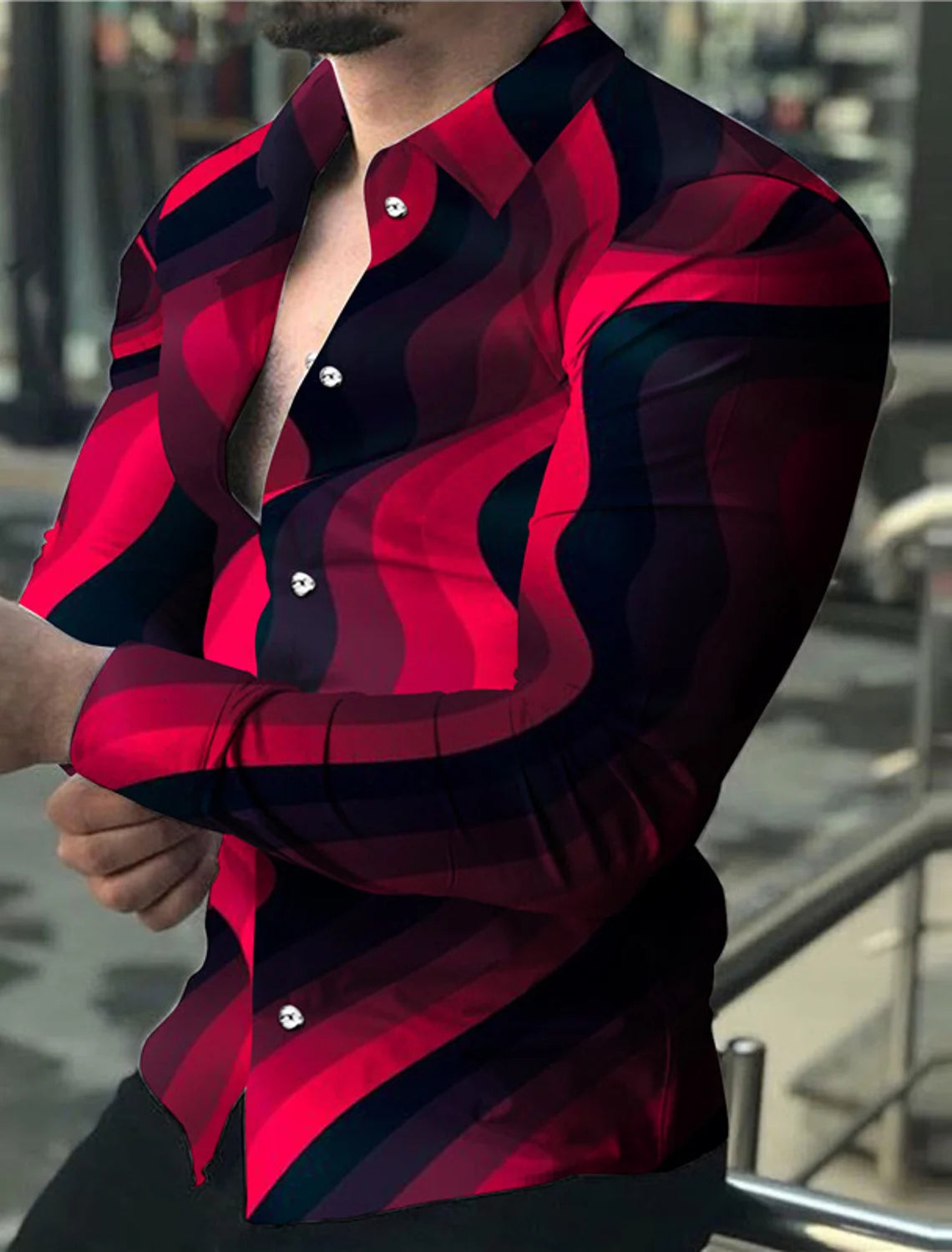 Men's Long Sleeve Shirt – Autumn & Winter Daily Tops, 3D Print Simple Lines, Fashion All-Match Shirt