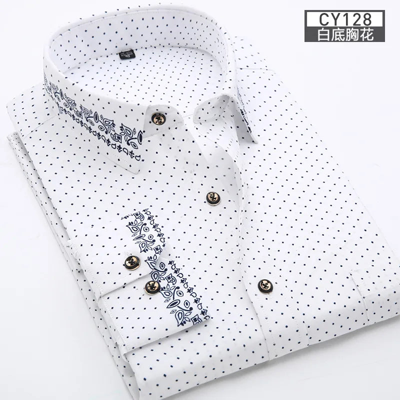 Men's Slim Fit Long-Sleeve Printed Shirt - Non-Iron Breathable Business Casual