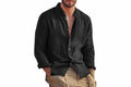 Men’s Linen Long Sleeve Shirt Solid Color Stand Collar Casual Lightweight Breathable Top