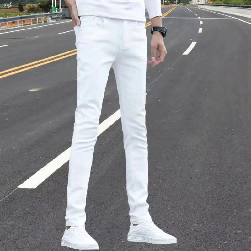 Men's Slim Fit Stretch Skinny Jeans - High Quality Black & White Denim Pants