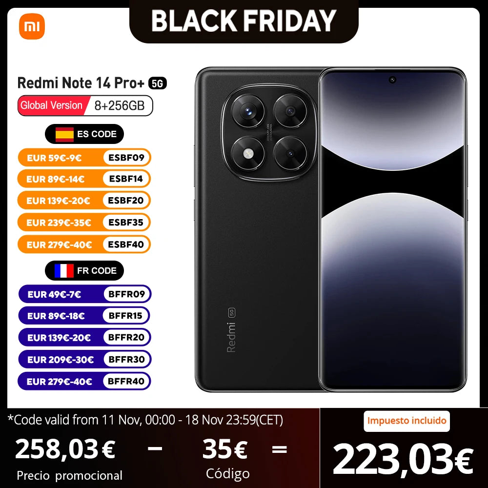 Xiaomi Redmi Note 14 Pro Plus 5G European Version 256GB/512GB Snapdragon® 7s Gen 3  AMOLED Display 6.67" 120Hz 200MP OIS Main Camera 120W Charging, 5110mAh Battery, IP68, NFC - trendingshoping.com