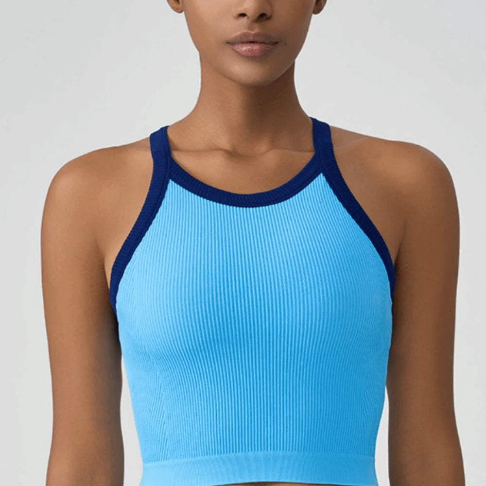 High Neck Sports Tank Top Comfortable Breathable Fitness Top with Chest Cushion Soft Fixed Cup Gym Wear for Women