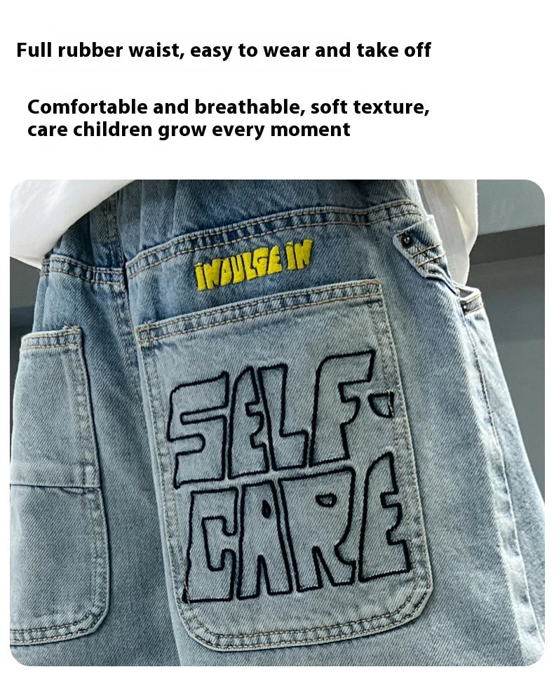 Kids Straight Wide Leg Workwear Jeans Casual Pants