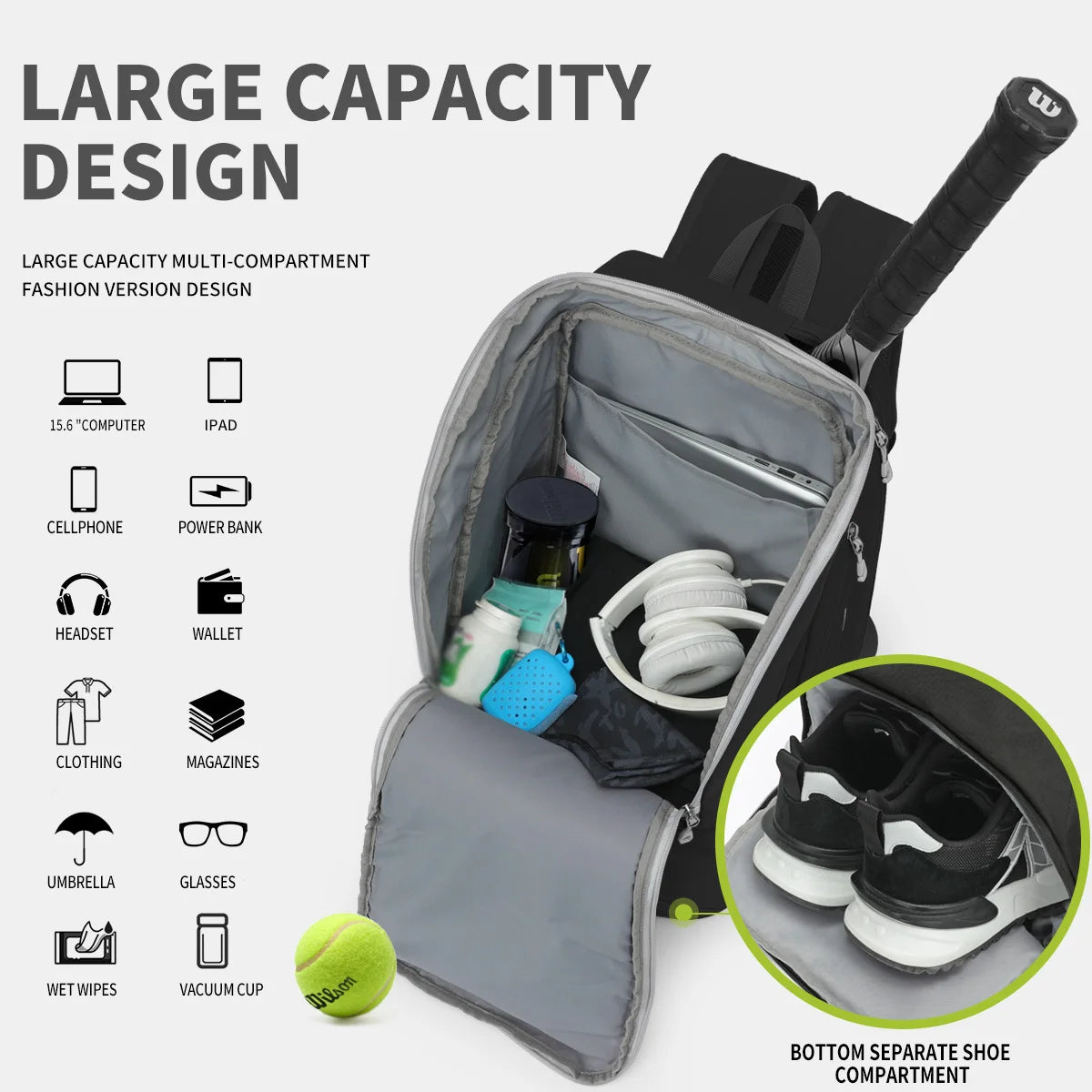 Gym Bag Waterproof Fitness Bag for Men and Women Outdoor Portable Ultralight Yoga Sports Backpack Racket Bag