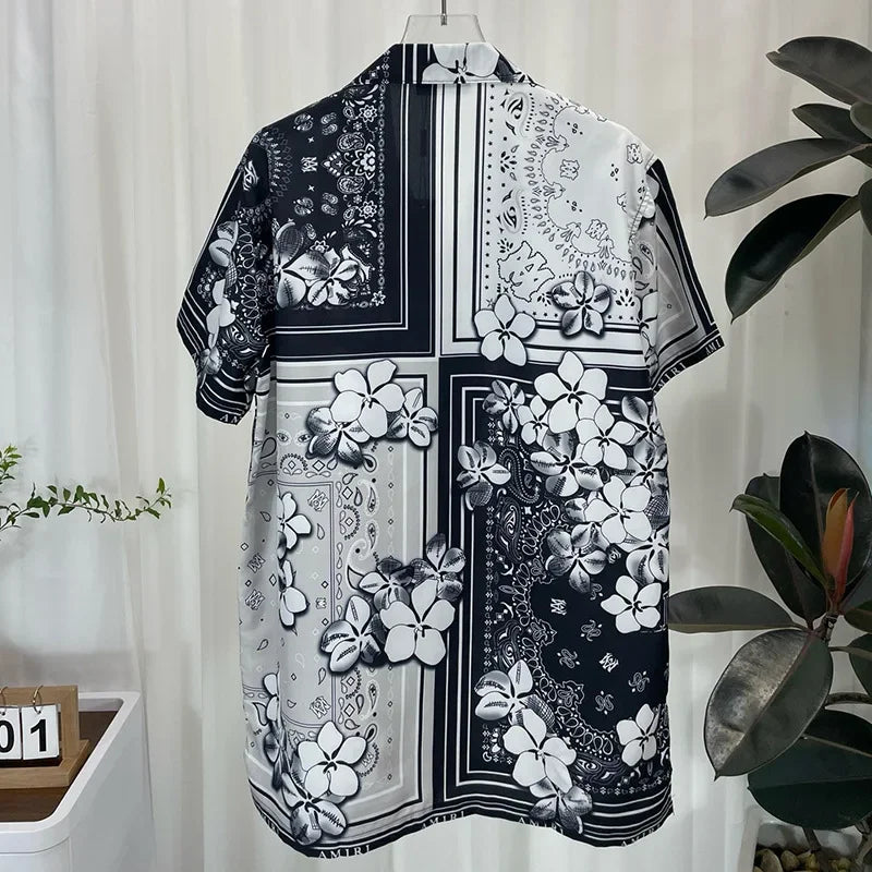 Men's Luxury Paisley Floral Shirt - Short Sleeve Digital Print Casual Top
