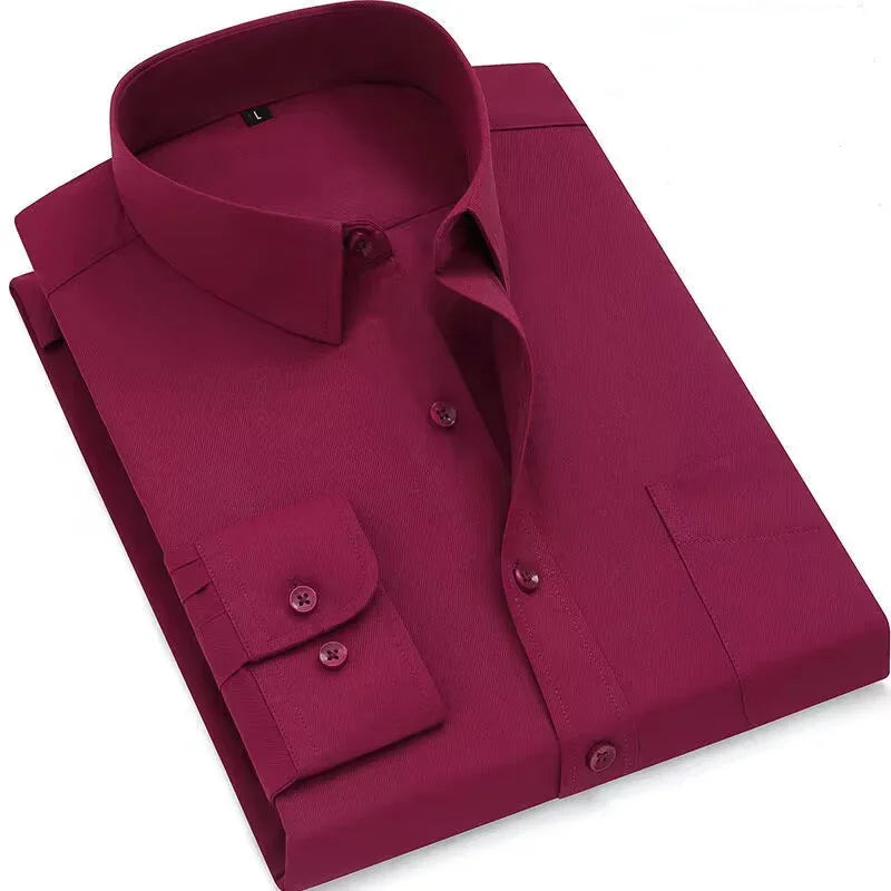 Men’s Long Sleeve Cotton Shirt Slim Fit Spring Autumn Casual Solid Color