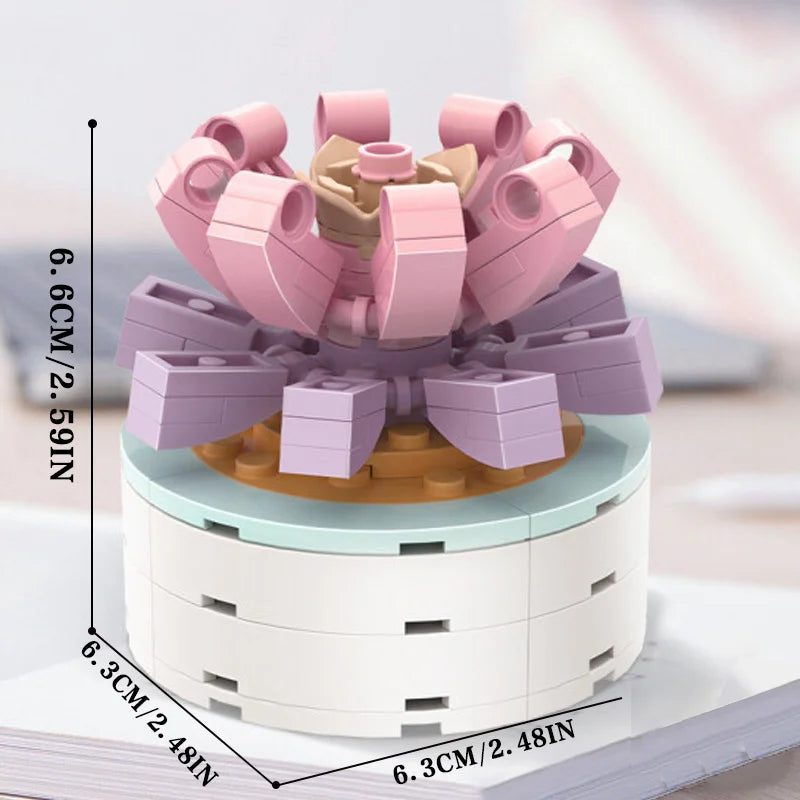 Bouquet Moc Block Flower Succulents Bonsai Potted Building Blocks Romantic Kit Assembly Bricks Toys For Kids Girl Christmas Gift - trendingshoping.com