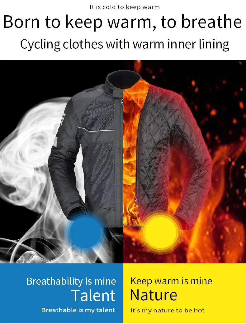 Men Motorcycle Armor Jacket Coat Summer and Winter Warm Motorbike Riding Reflective Anti Collision Moto Protective Gear