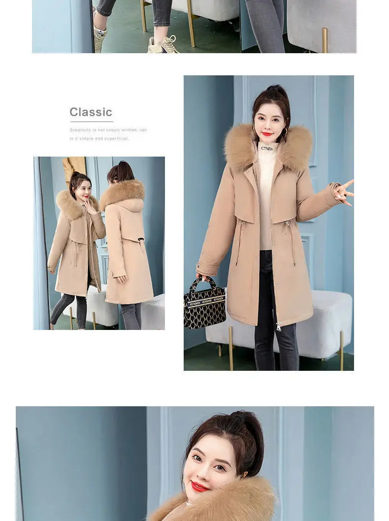2023 Oversized 6XL Female Parka Winter New Loose Wool Liner Jacket Women's Thick Hooded Coat Ladies Warm Padded Long Snow Parkas - trendingshoping.com