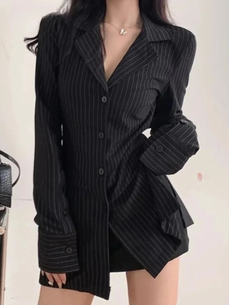Women’s Slim Fit Long Sleeve Striped Shirt Single  Vintage