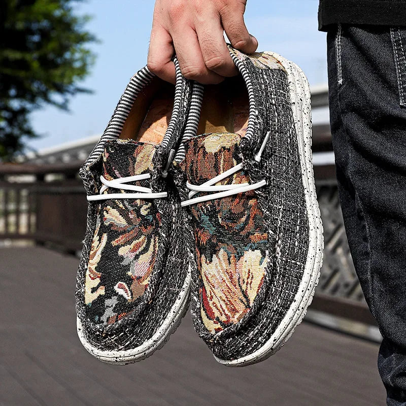 Men's Canvas Shoes Sneakers Outdoor Men Canvas Loafers Designer Graffiti Men vulcanized Flat Men Walking Moccasins Men Sneakers