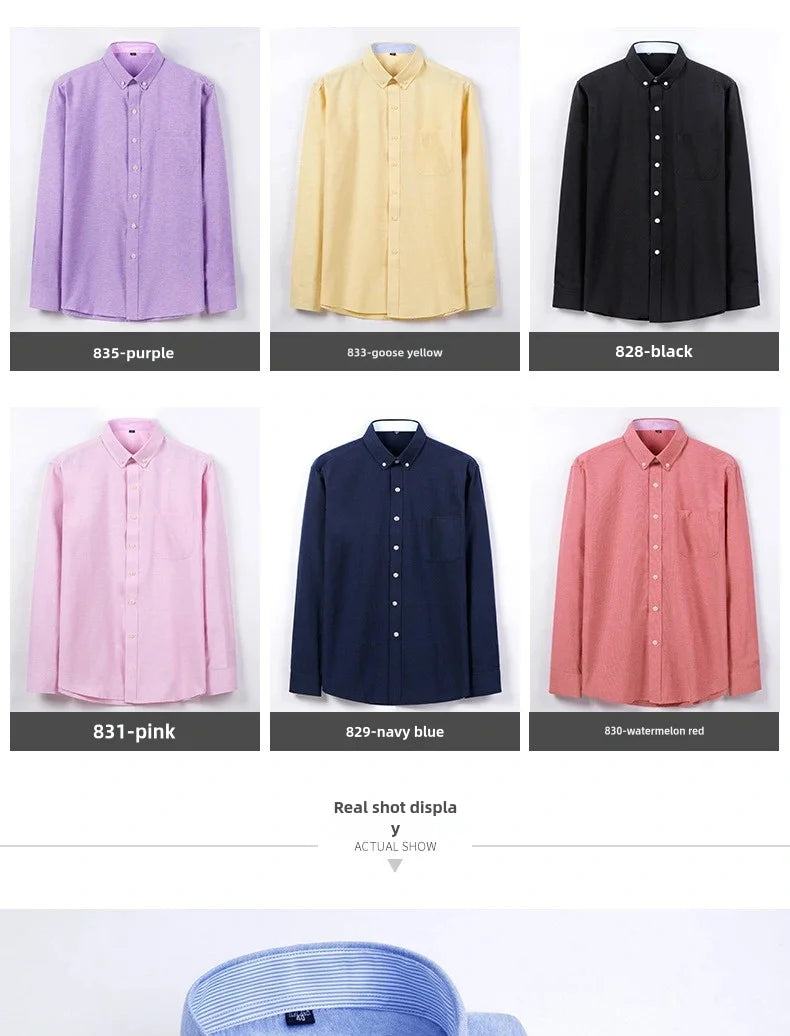 Men's Long Sleeve Oxford Shirt – Slim Fit, Soft & Comfortable, Casual Work Shirt for Spring, Summer, Autumn & Winter, No Iron