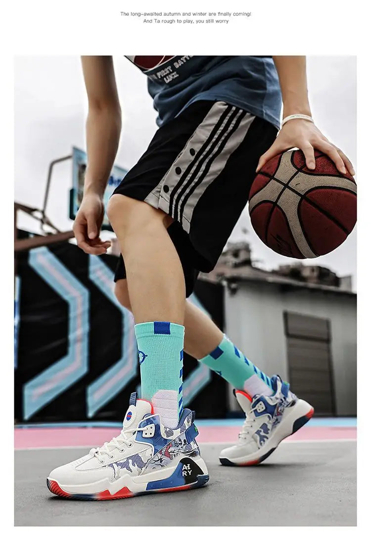 High Top Basketball Shoes for Couples | Air Cushion Athletic Sneakers – Wear Resistant & Breathable