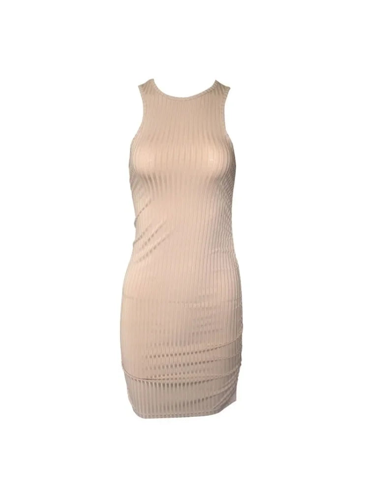 Women Bodycon Mini Dress Sleeveless Slim Fit Solid Color