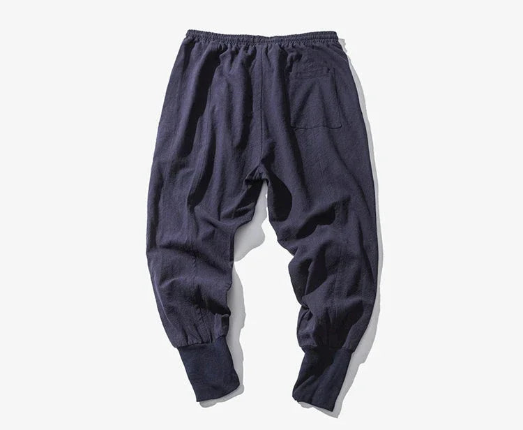 Men’s Cotton Linen Harem Pants - Baggy Drop-Crotch Streetwear Joggers