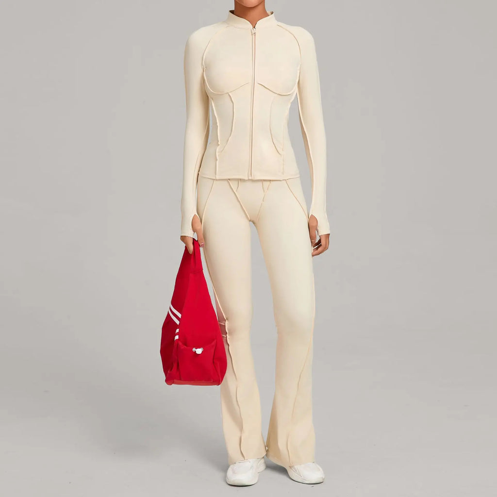 Women’s 2-Piece Zipper Gym Set - Long Sleeve Tracksuit & High-Waist Yoga Pants