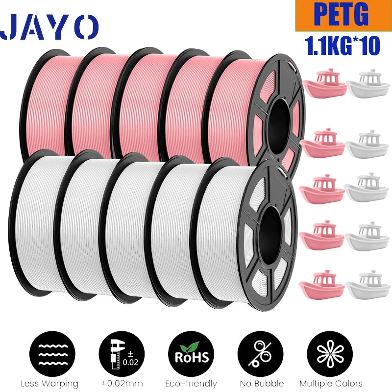 JAYO petg Filament 3d PETG 1.75mm 10Rolls Neatly Wound Toughness no bubbles 3D Printer Filament for FDM Muticolor 1.1KG /roll - trendingshoping.com
