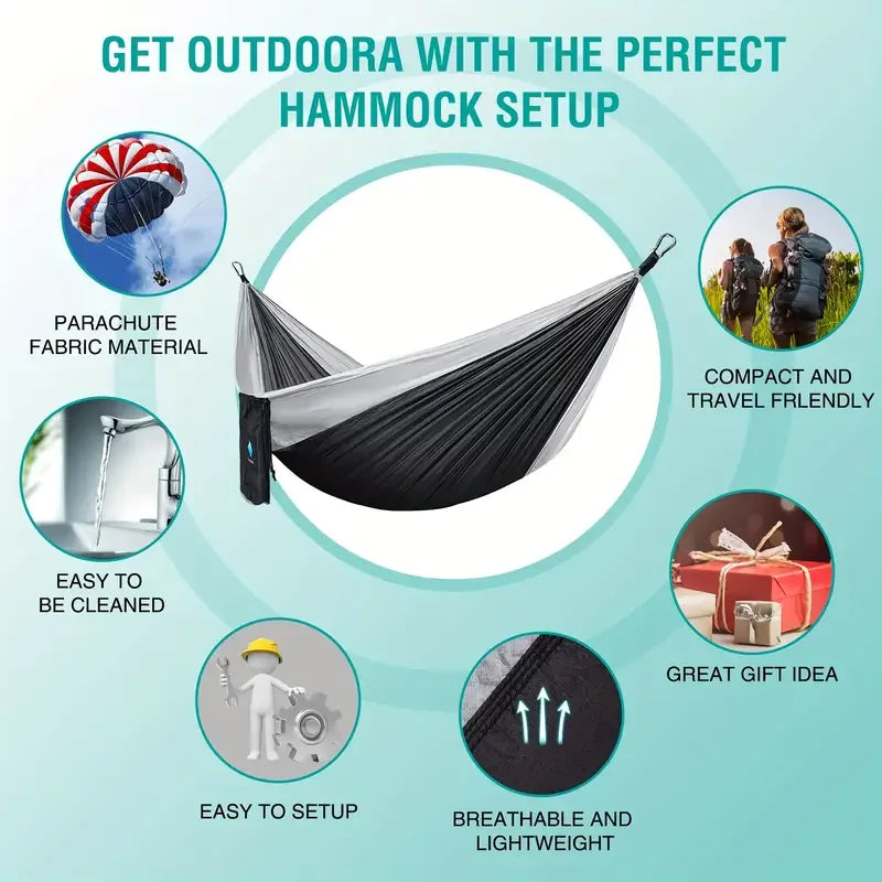 Outdoor Camping Hammock Portable Lightweight Nylon Parachute Hammock With Tree Straps For Travel Hiking Beach