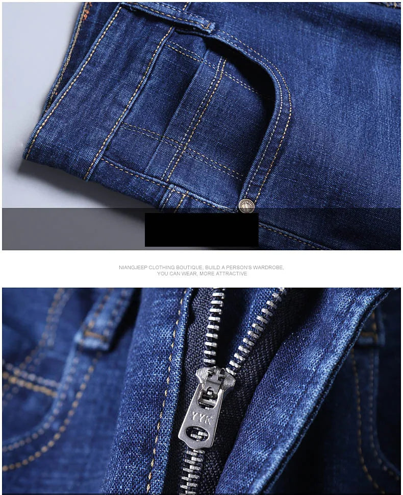 Men Fashion Straight Jeans 2024 New Stretch Slim Fit Comfortable Soft Business Denim Trousers Male Brand Clothing