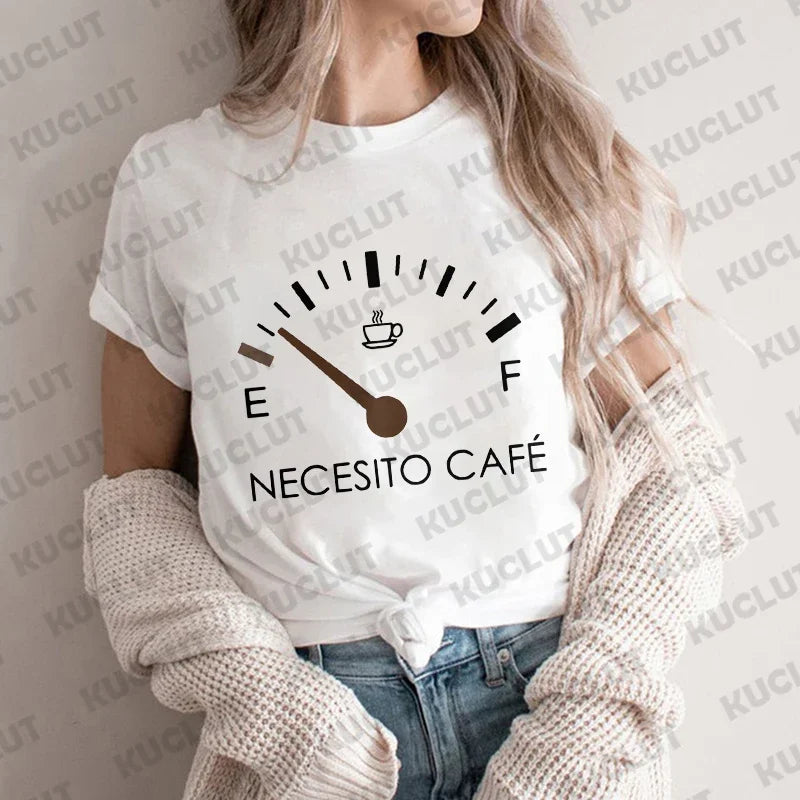 Spanish I Need Coffee Women T Shirt Short Sleeve O Neck Funny Casual Breathable Fashion Top