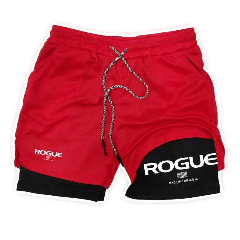 Rogue Gyms Men's 2-in-1 Double Layer Sports Shorts - Built-in Compression Liner for Training