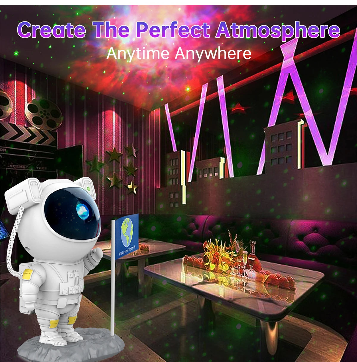 Galaxy Astronaut Projector with Bluetooth Music Speaker App Control Timer Nebula Star Space Projector Night Light for Kids Gift
