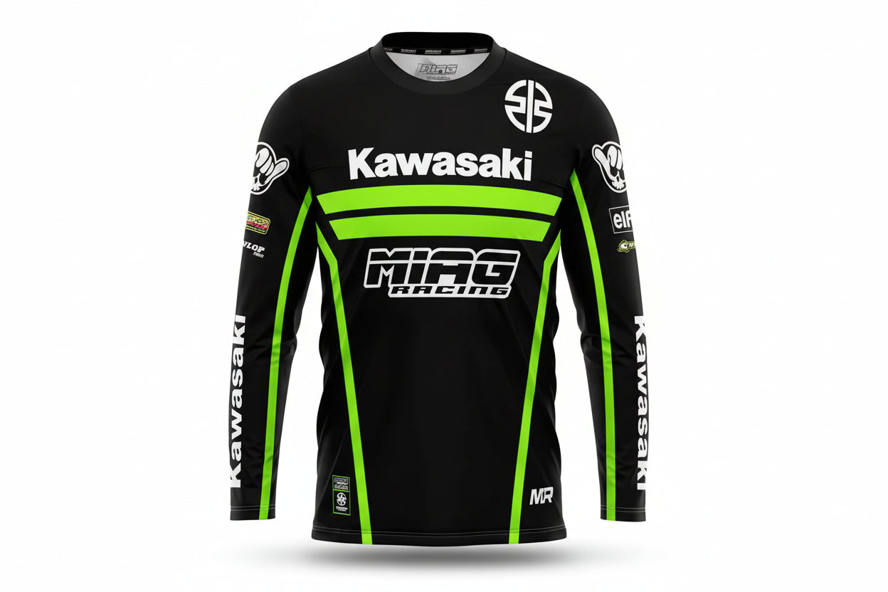 Kawasaki Men’s Quick-Dry Long Sleeve Motorcycle Sports Shirt Breathable Summer Top