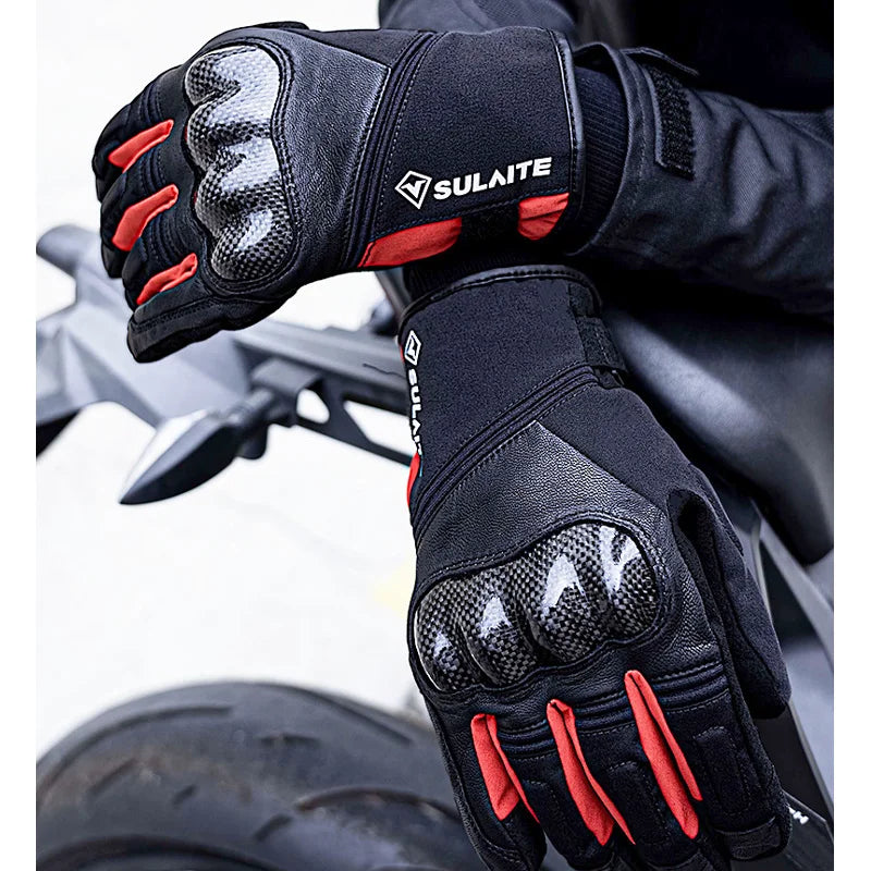 Waterproof Winter Motorcycle Gloves Genuine Goatskin Leather Warm Touch Screen